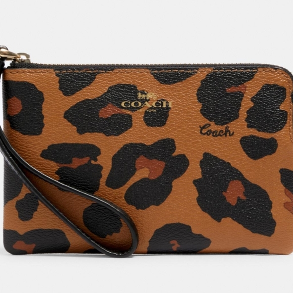 Coach Handbags - Coach Corner Zip Wristlet In Leopard Print